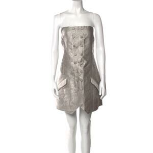 Jenni Kayne Strapless Gray Silver Python Snake Suiting Tailored Mini Dress 6
